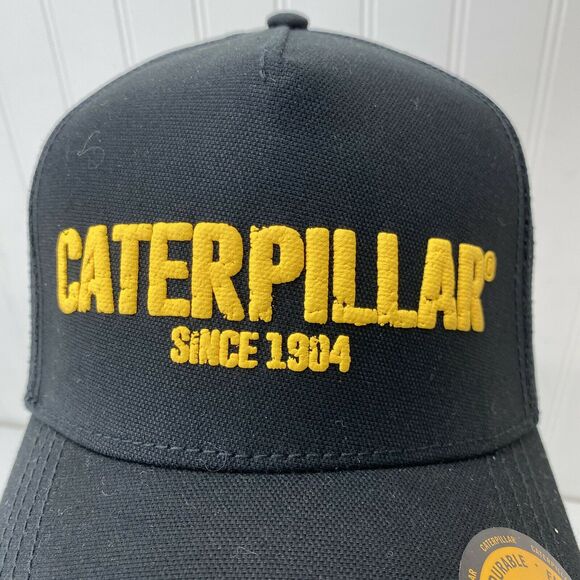 CAT Diesel Black Trucker Mesh Snapback Hat Puffy Yellow CATERPILLAR Logo - Picture 2 of 7